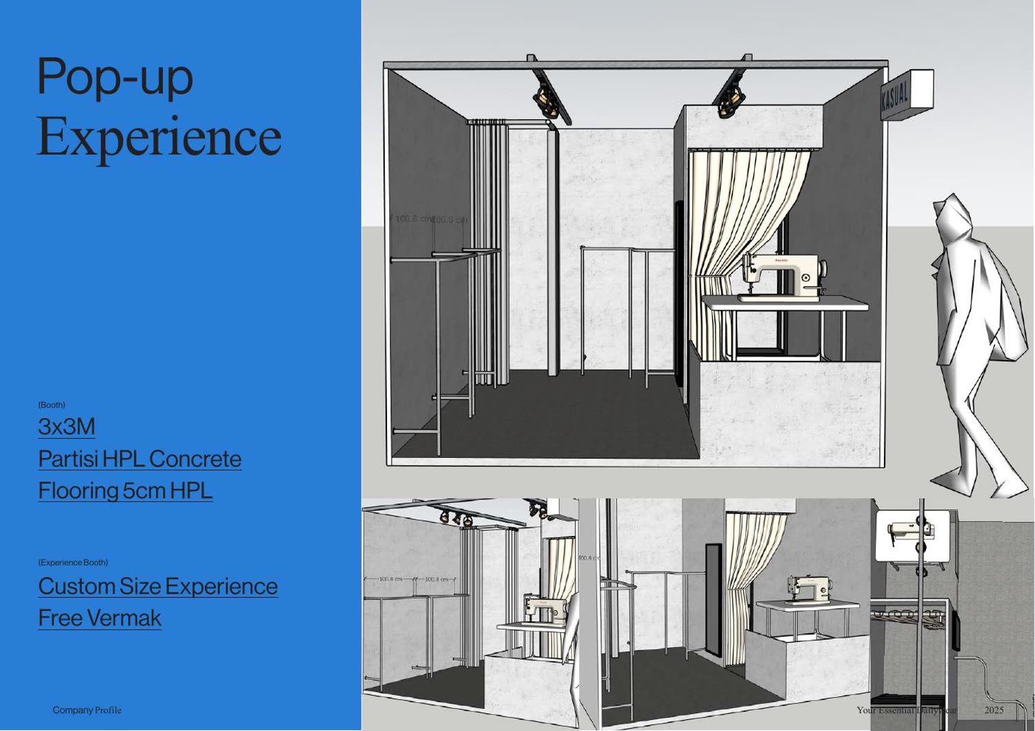 Konsep booth pop-up Kasual untuk custom size experience