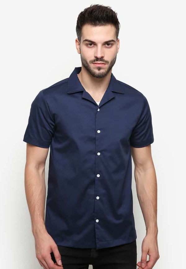 Navy Blue Cuban Shirt - Kasual