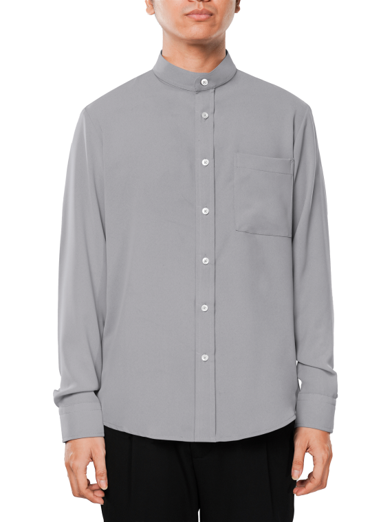 Kemeja Grey Mandarin Shield Shirt - Kasual
