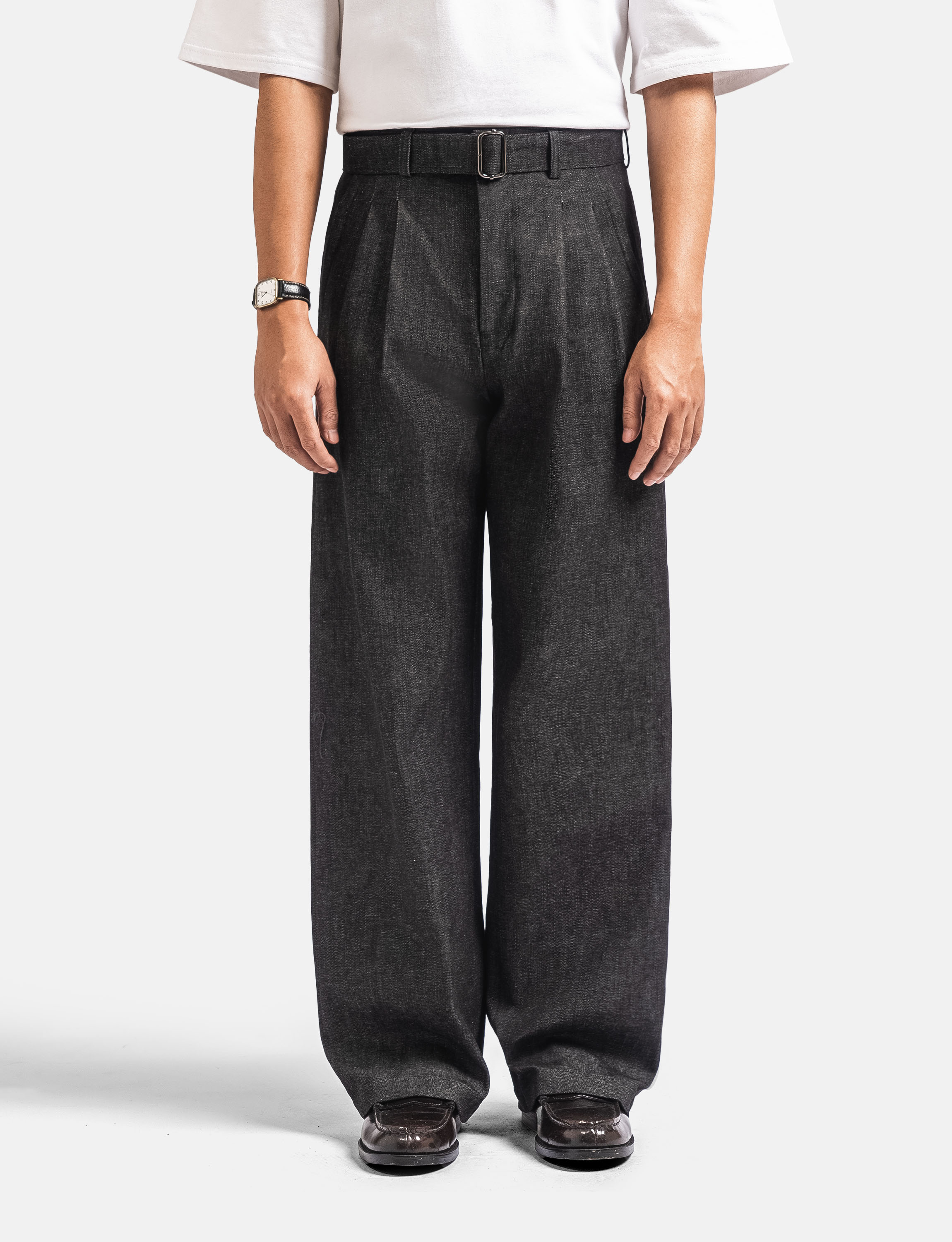 Black Elite Wide Raw Denim Pant