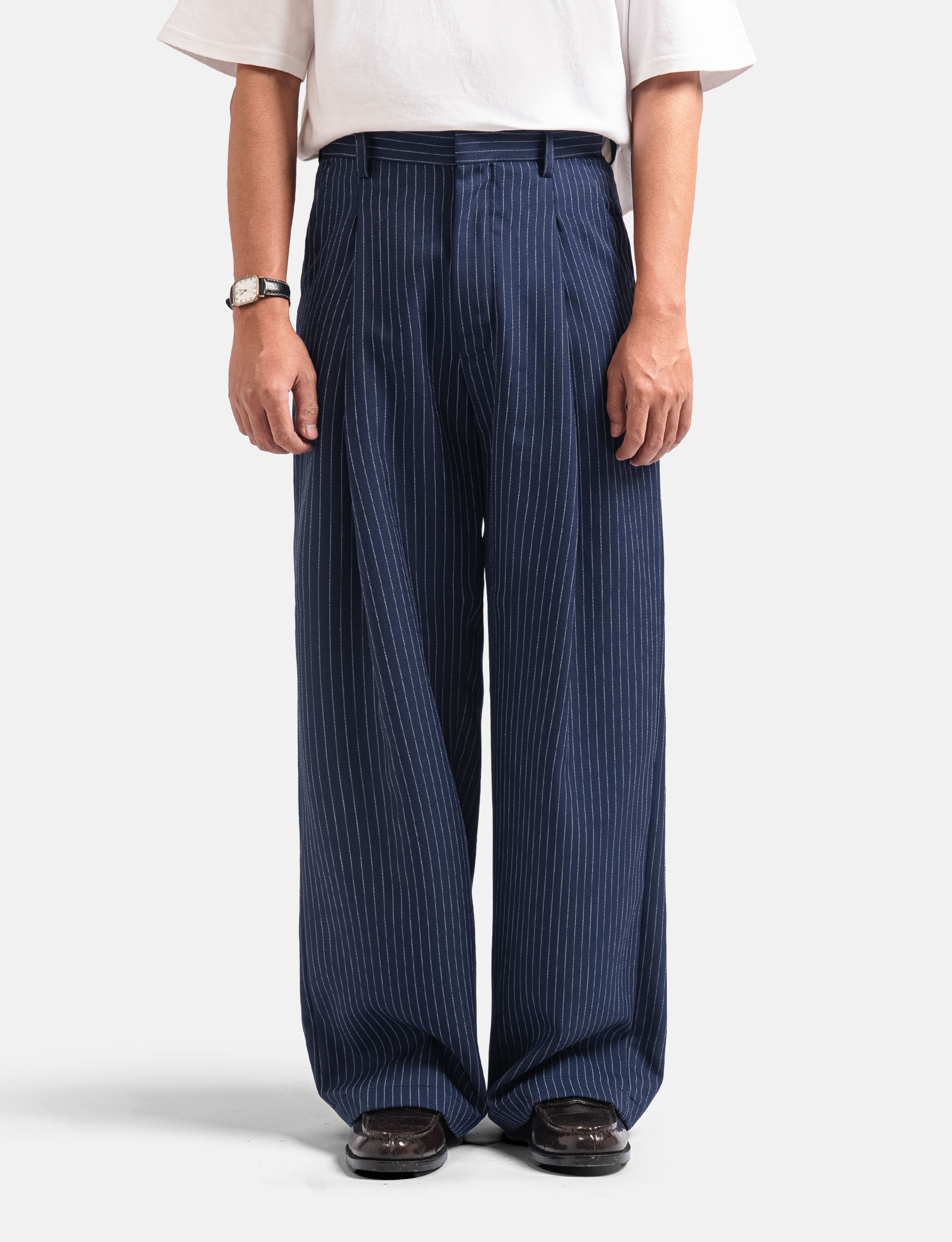 Navy Blue Stripe Classic Wide Pant